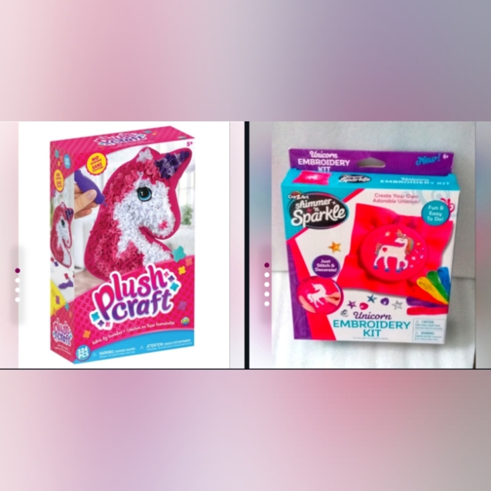 🦄 🦄 Two Fun Kits -  Unicorn Cozy Pillow & Pink 🦄 Embroidery Accessories Kit